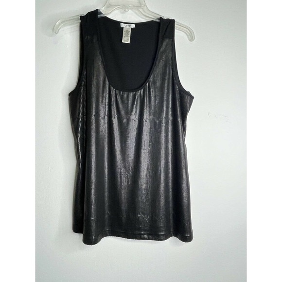 CACHE Black Large Sleeveless Tank Tunic Top Stretchy Shiny Casual - Picture 1 of 8